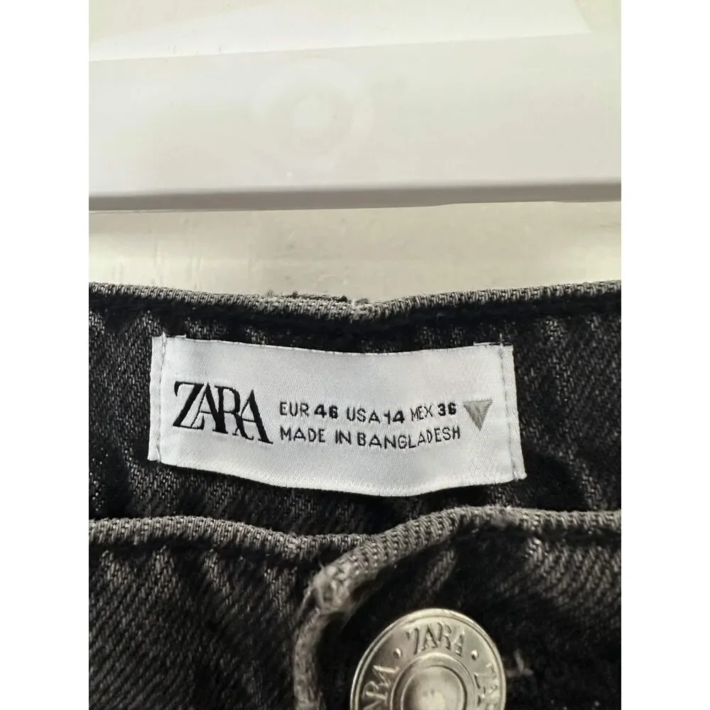 ZARA Black Washed Wide Leg Straight Jeans Women's Size 14 - Picture 2 of 6